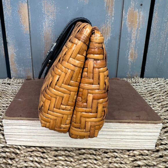 Tory Burch Rattan Logo Clutch Natural/Black - Picture 4 of 12